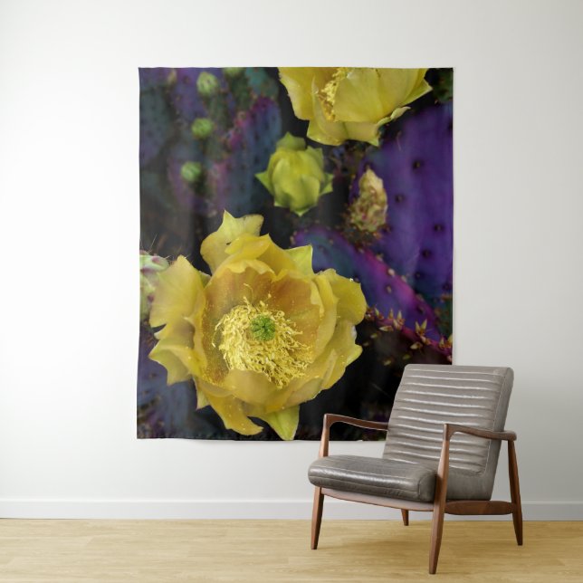 Purple Prickly Pear Opuntia Cactus Yellow Flowers Tapestry (In Situ)
