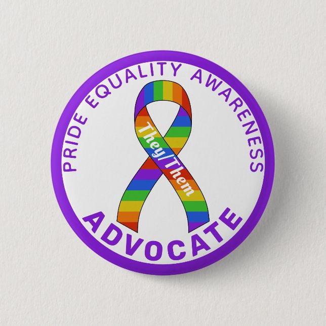 Purple Pride Equality Awareness White Button (Front)