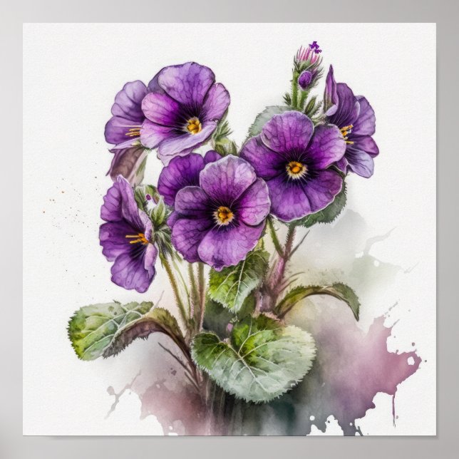 Purple Primrose Fleurs Art Imprimer Poster (Devant)