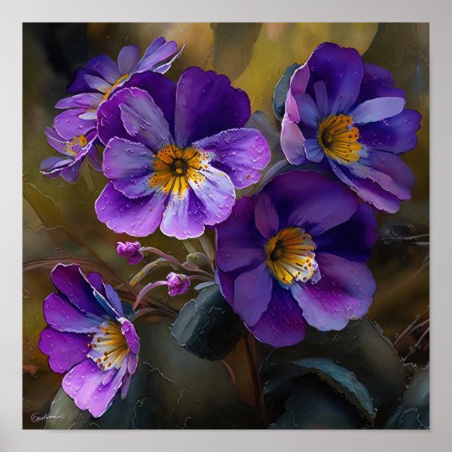 Purple Primrose Flowers Art Print Poster (Front)