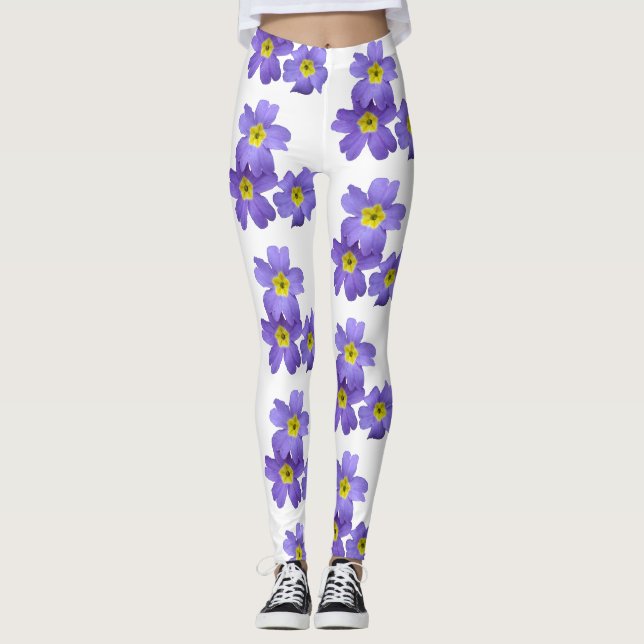 Purple Primula  Flower Blossoms Custom Leggings (Front)