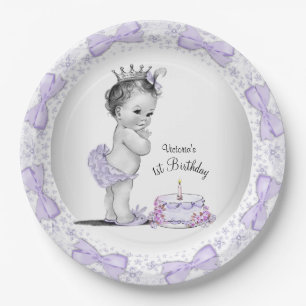 Purple Princess 1st Birthday Party Paper Plate