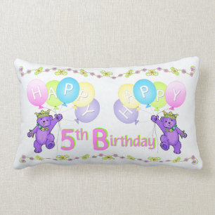Purple Princess Bears 5th Birthday Lumbar Pillow