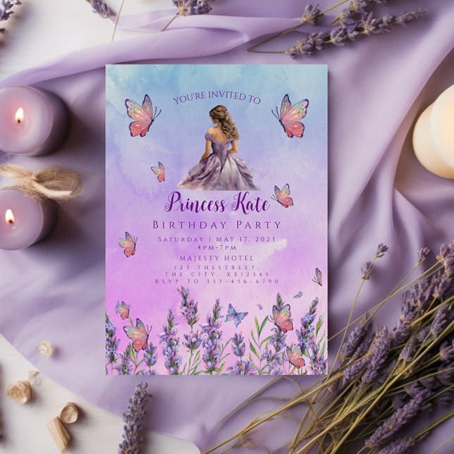 Purple Princess Butterflies Birthday Invitation (Creator Uploaded)