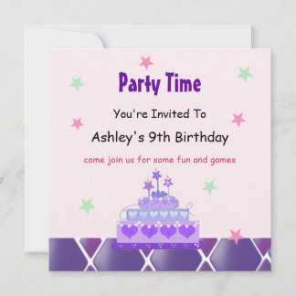 Purple Princess Cake Party Invitation