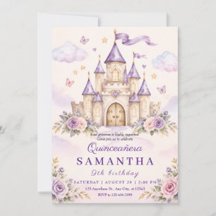 Purple Princess Castle Birthday Party Invitation