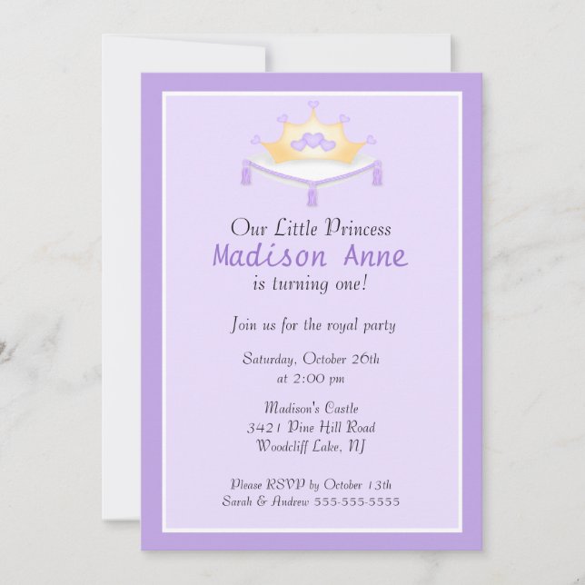Purple Princess Crown Birthday Party Invitation (Front)