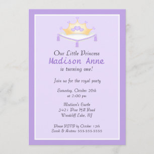 Purple Princess Crown Birthday Party Invitation