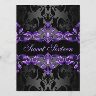 Purple Princess Damask Sweet16 Invitation d'annive