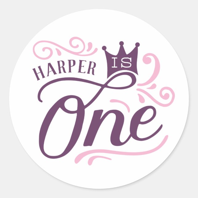 Purple Princess First Birthday Party Stickers (Front)