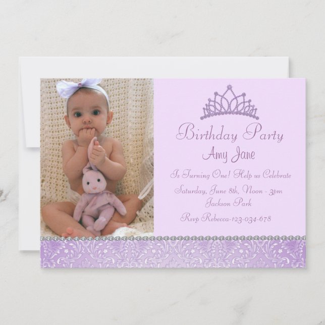 Purple Princess Invitation d'anniversaire (Devant)
