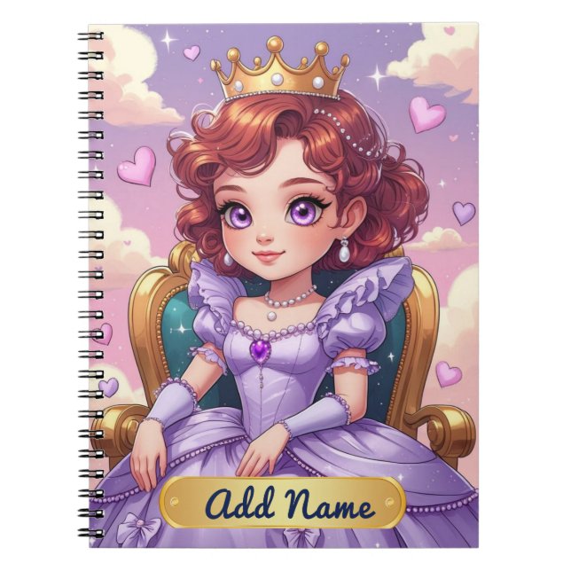 Purple Princess Notebook – Editable Name (Front)