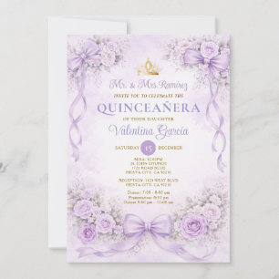 Purple Princess Quinceañera Floral Birthday Party Invitation