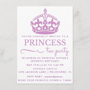Purple Princess Tea Party Invitations d'anniversai