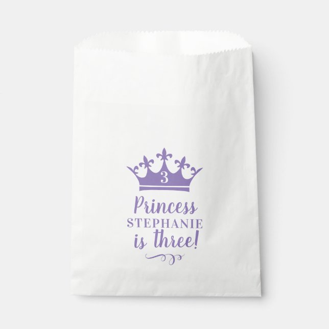 Purple Princess Tiara Crown Custom Name Age Party Favour Bag (Front)