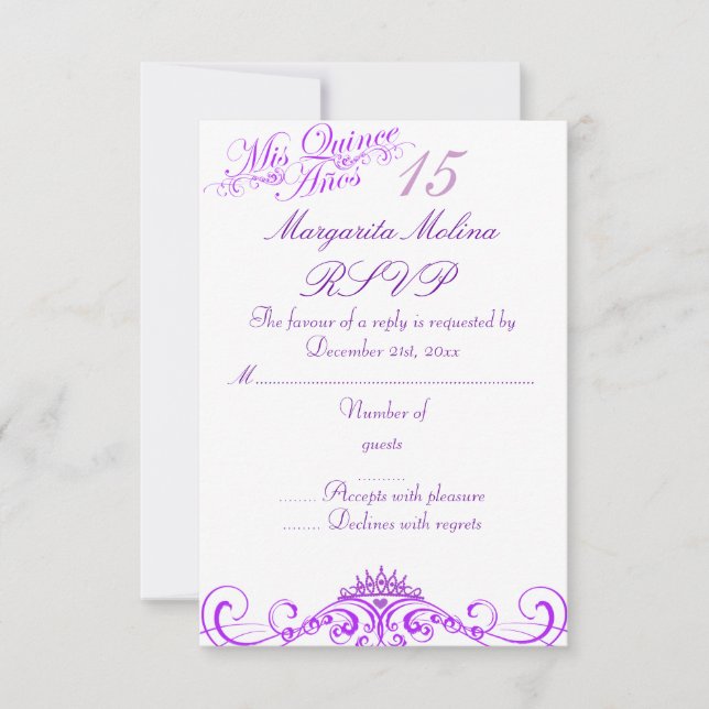 Purple Princess Tiara Quinceanera RSVP (Front)