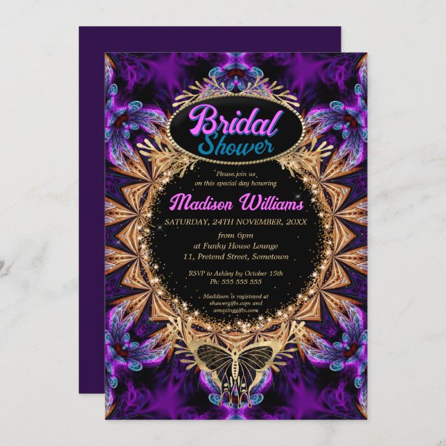 Purple Princess Whimsical Bridal Shower Invitation (Front/Back)