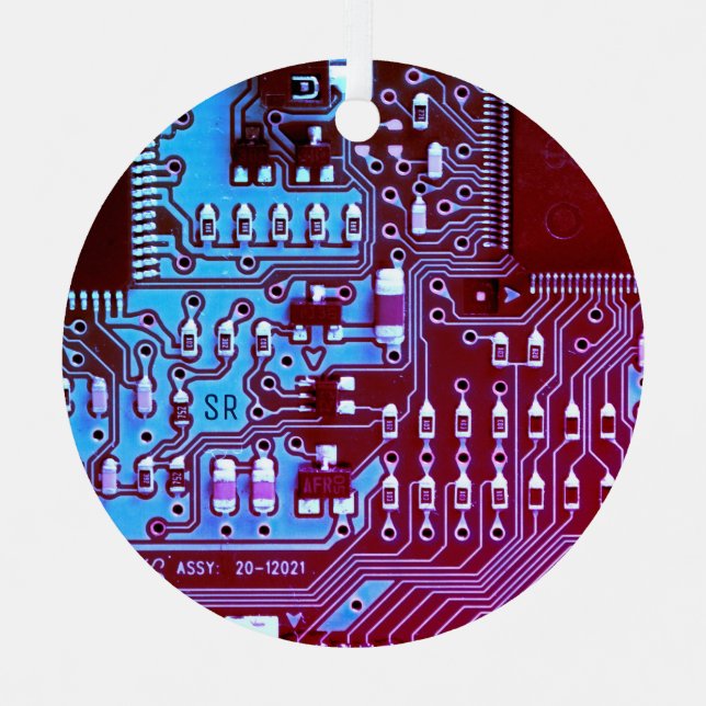 Purple printed circuit board Geek PCB Custom Metal Ornament (Front)