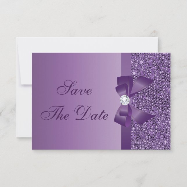 Purple Printed Sequins Baby Shower Save the Date (Front)