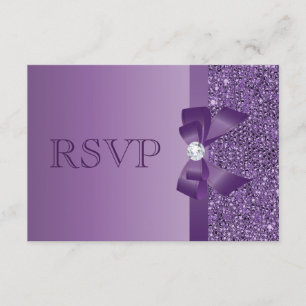 Purple Printed Sequins, Bow & Diamond RSVP Card
