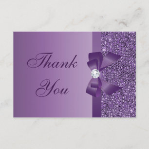 Purple Printed Sequins Bow & Diamond Thank You Card