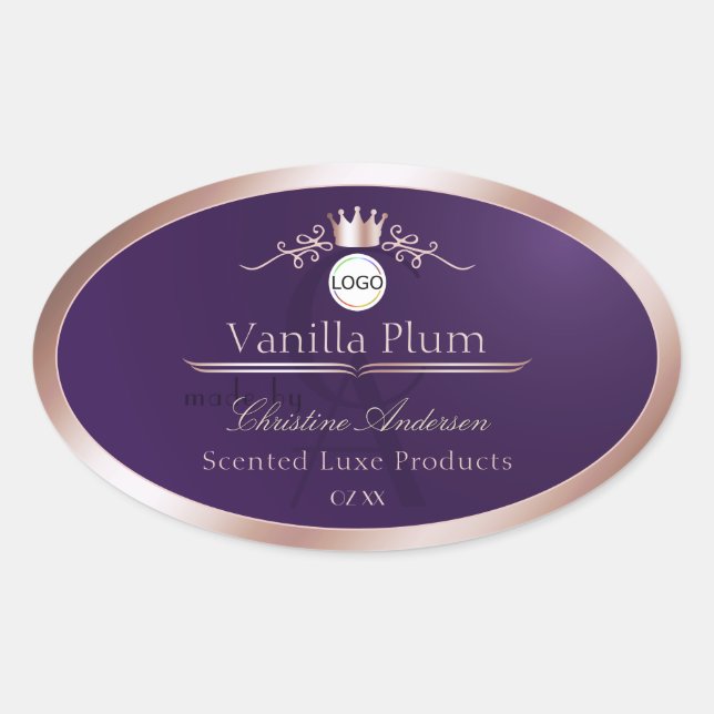 Purple Product Label Rose Gold Frame Logo Monogram (Front)