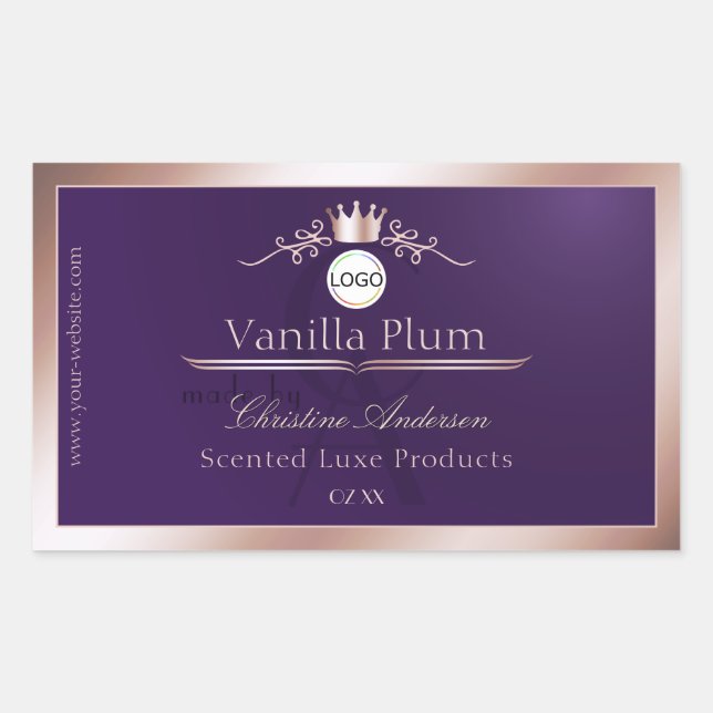 Purple Product Label Rose Gold Frame Logo Monogram (Front)