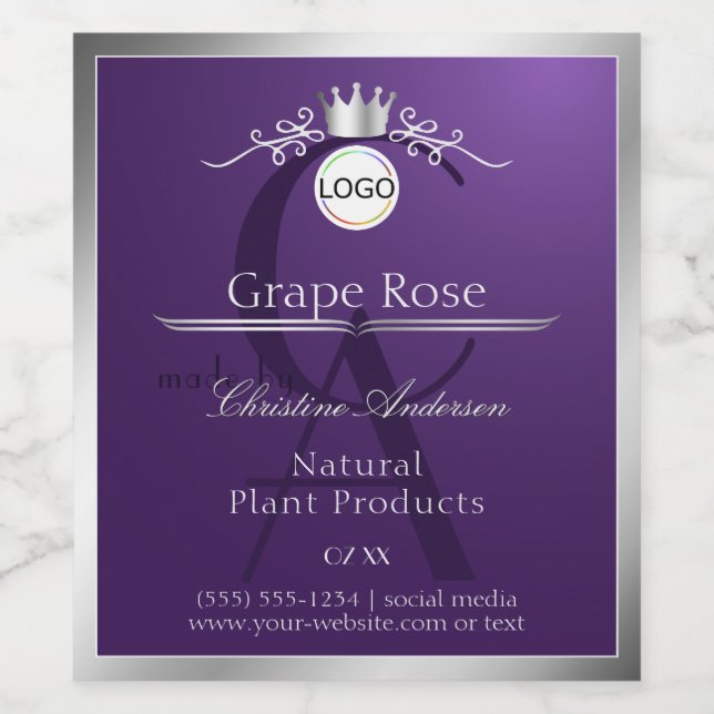 Purple Product Label Silver Frame Logo Monogram (Single Label)