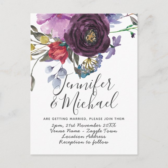 Purple Promise Wedding Invitations Modern Floral (Front)