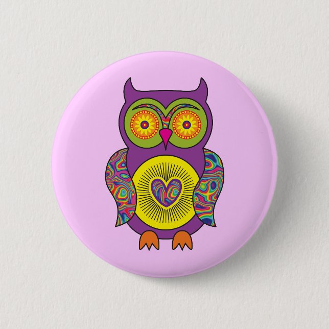 Purple Psychedelic Owl 2 Inch Round Button (Front)