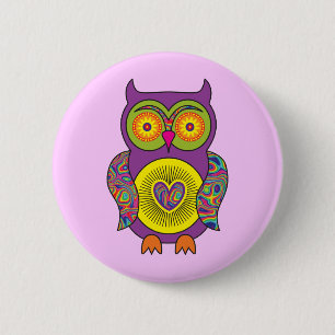 Purple Psychedelic Owl 2 Inch Round Button