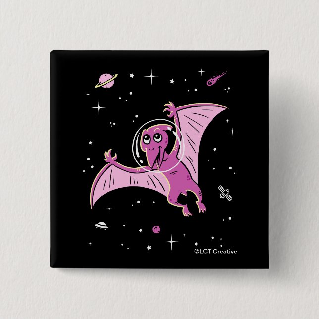 Purple Pterodactyl Dinos In Space 2 Inch Square Button (Front)