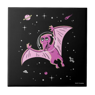 Purple Pterodactyl Dinos In Space Tile