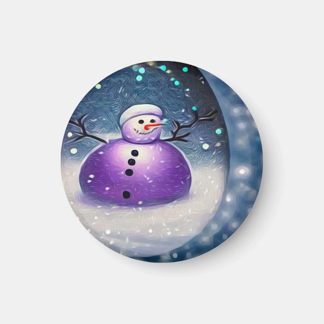 Purple Pudgy Painted Snowman Magnet (Front)