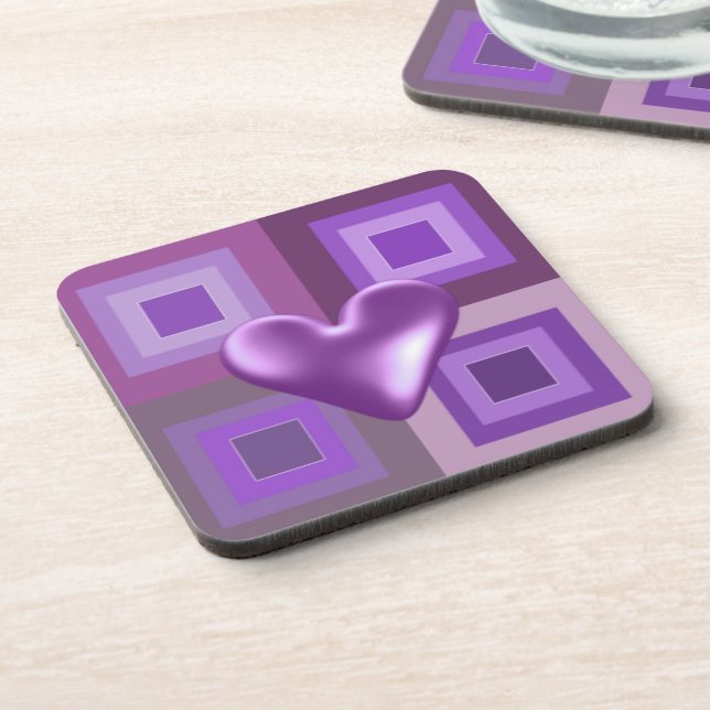 Purple Puffy Heart Design Coaster (Left Side)