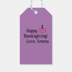 Purple pumpkin and fall flower personalized gift tags