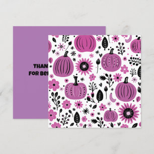 Purple pumpkin and fall flower personalized thank you card