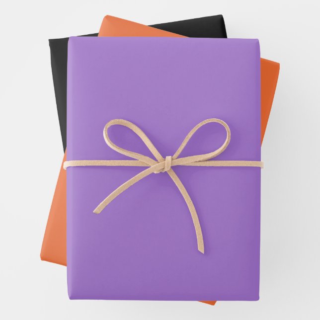Purple Pumpkin Black Halloween Gift Wrap Paper (In situ)