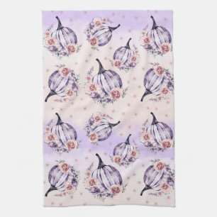 Purple pumpkin cute floral fall autumn flowers kitchen towel
