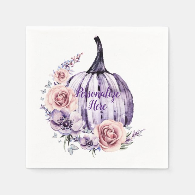 Purple pumpkin cute floral fall autumn flowers   napkin (Front)