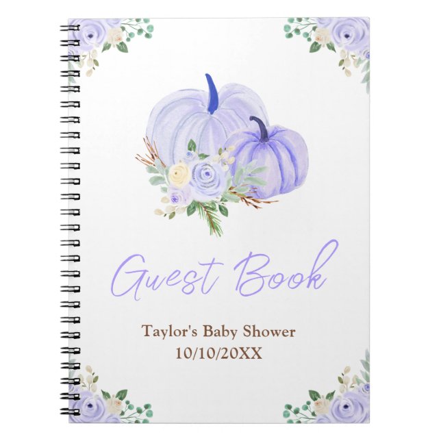 Purple Pumpkins Floral Baby Shower Guest Book (Front)