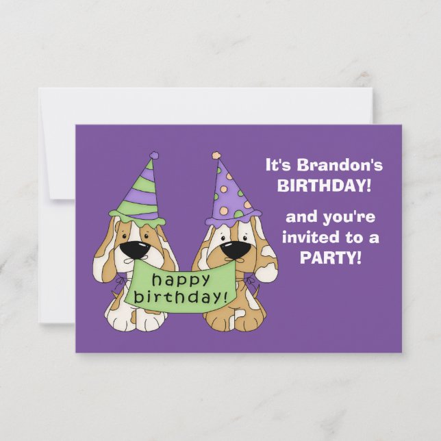 Purple Puppies Kids Birthday Party Invitation (Front)