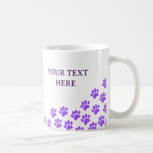 Purple Puppy Paw Prints With Custom Text Coffee Mug (Right)