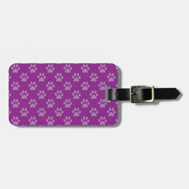 Purple puppy paws pattern luggage tag (Front Horizontal)