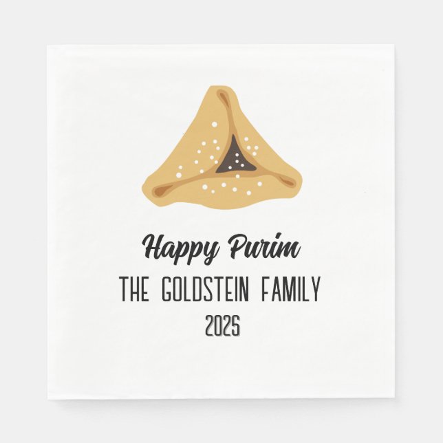 Purple Purim Hamentashen Family Name  Napkin (Front)