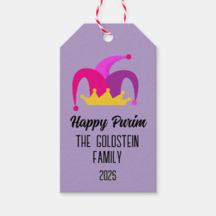 Purple Purim Hat Family Name Favour Bags Gift Tags