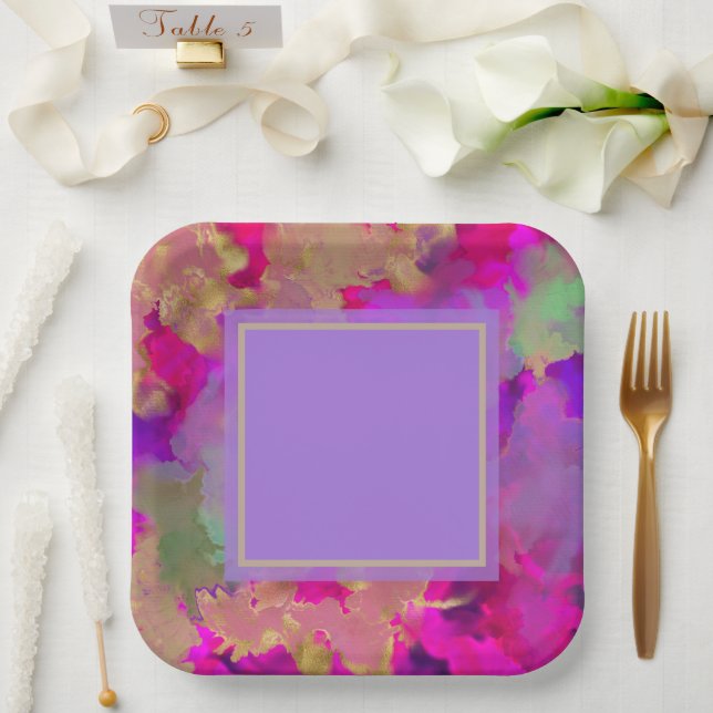 Purple, purple and gold marble paper plates (Wedding)