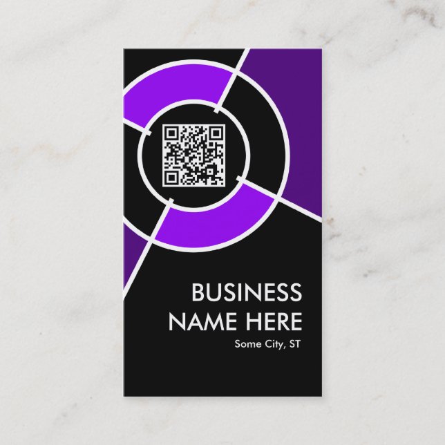 purple QR code and logo target Business Card (Front)