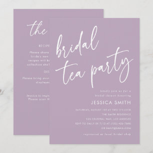 Purple QR Code Bridal Shower Tea Party Invitation