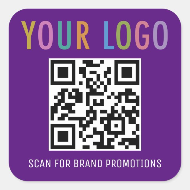 Purple QR Code Sticker Custom Business Logo Square (Front)
